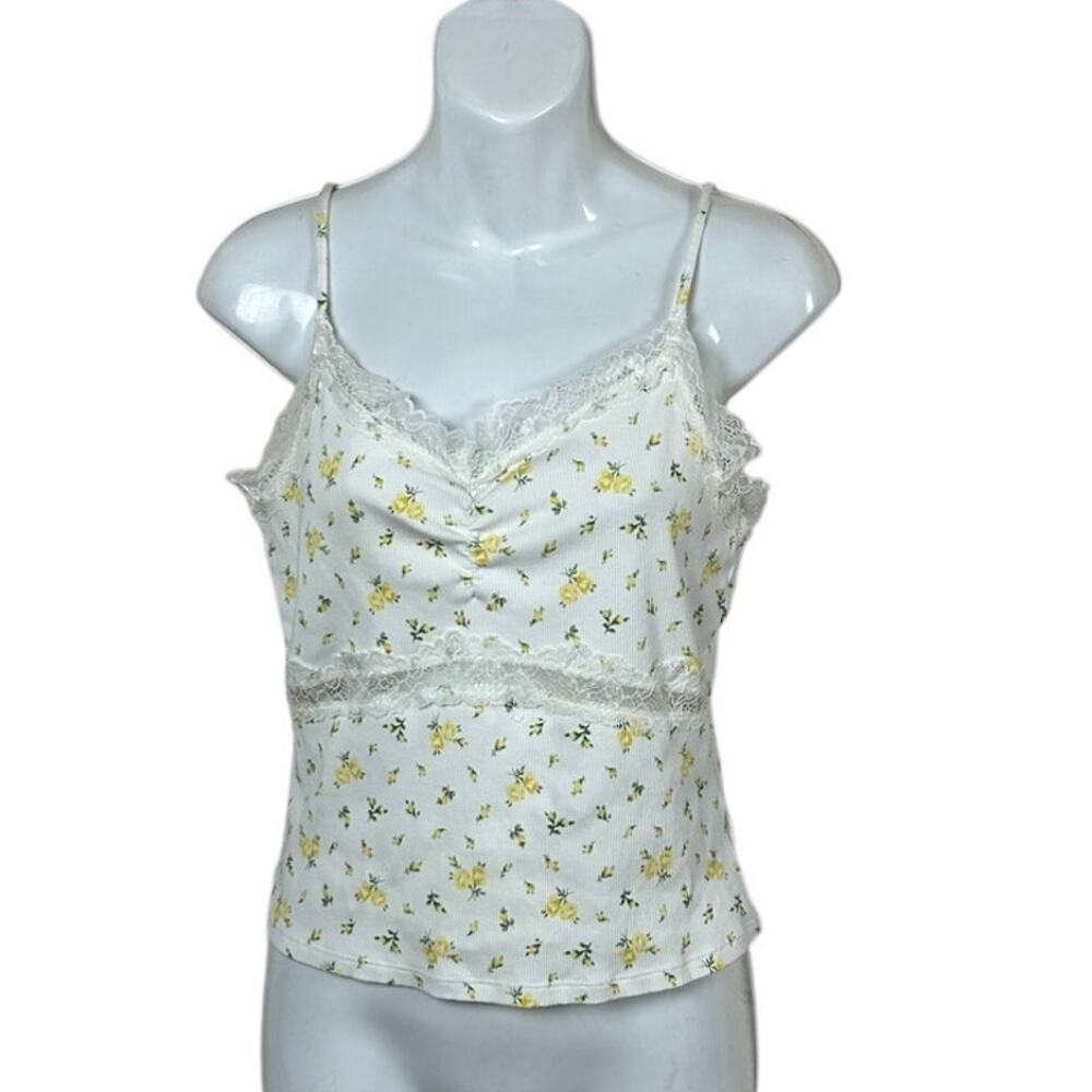 H&M Divided White Lace Yellow Floral Tank size L